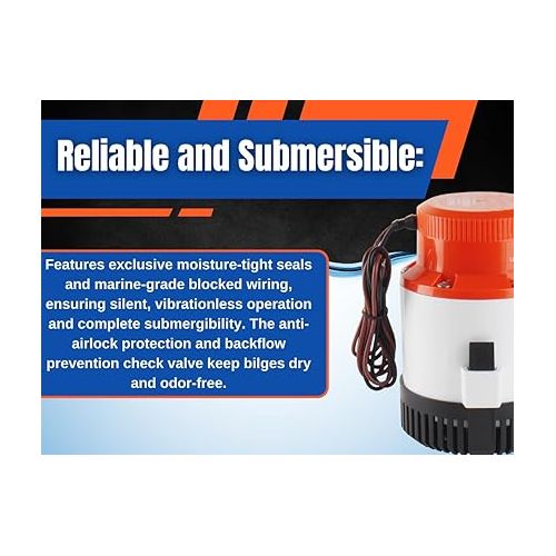  SEAFLO 01-Series Bilge Pump- 4700 GPH, 12v, Submersible Heavy-Duty Electric Bilge Pump