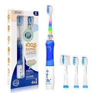 SEAGO Kids Electric Toothbrush with 2 Mins Brushing Timer and 4 Replacement Bursh Heads, Rainbow LED Light Make Brushing Fun, Blue Color Boys Battery Powerd Toothbrush for 4-12 Years Old