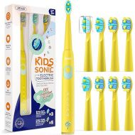 SEAGO Kids Electric Toothbrush for Ages 3-12, Children's Sonic Toothbrushes with DIY Stickers, 5 Modes, Soft Bristle Rechargeable Kid Toothbrush 8 Brush Heads (Yellow)…
