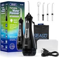 SEAGO Water Flosser Cordless Protable Teeth Dental Water Picks Flossers with 5 Jet Tips, Rechargeable Oral Irrigator for Adults Teeth Cleaner, 833G Black