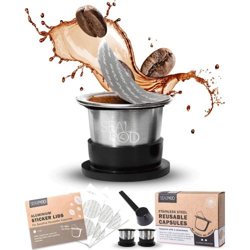  SEAL POD Refillable Coffee Capsules ? Stainless Steel Reusable Capsules Compatible with Nespresso Line Coffee Machines ? Eco-Friendly Refillable Pods ? Pack of 2 Coffee Pods, 120+1