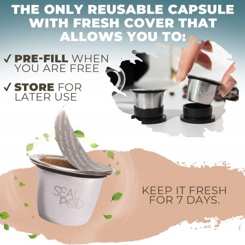  SEAL POD Refillable Coffee Capsules ? Stainless Steel Reusable Capsules Compatible with Nespresso Line Coffee Machines ? Eco-Friendly Refillable Pods ? Pack of 2 Coffee Pods, 120+1