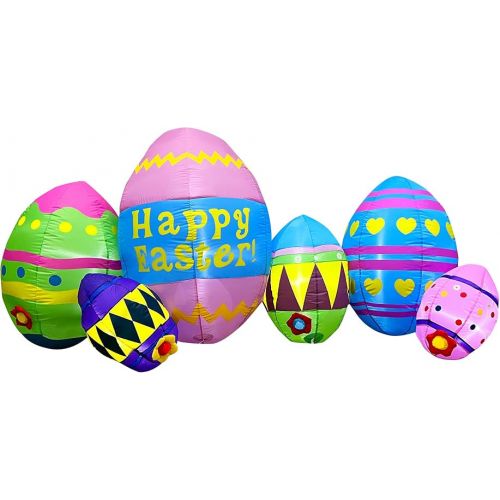  SEASONBLOW 8 Ft LED Light Up Inflatable Easter Eggs Decoration for Indoor Outdoor Home Yard Lawn Decor