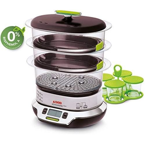  [아마존베스트]SEB VitaCuisine Compact Steamer, 3 Steamer Baskets, BPA-Free, 2 Hot Plates, Glasses, Egg Tray, Recipe Book, Ultra Compact, Patented VS405E00