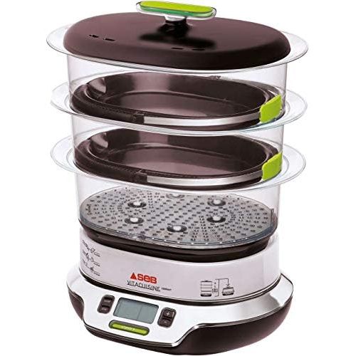  [아마존베스트]SEB VitaCuisine Compact Steamer, 3 Steamer Baskets, BPA-Free, 2 Hot Plates, Glasses, Egg Tray, Recipe Book, Ultra Compact, Patented VS405E00