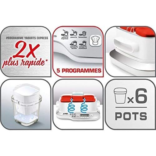  [아마존베스트]Seb Compact Multidelices Yoghurt Maker 6 Pots White / Metal, red, white