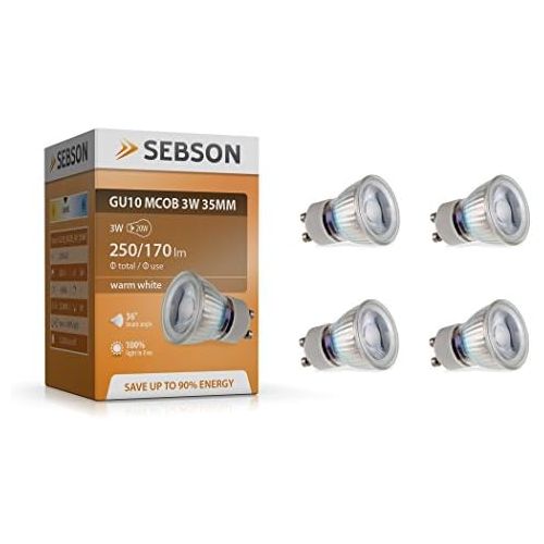  Besuchen Sie den SEBSON-Store SEBSON LED Lampe GU10 warmweiss 3W, ersetzt 20W Halogenlampe, 35mm Durchmesser, 250lm, Spot 36°, 230V, 4er Pack