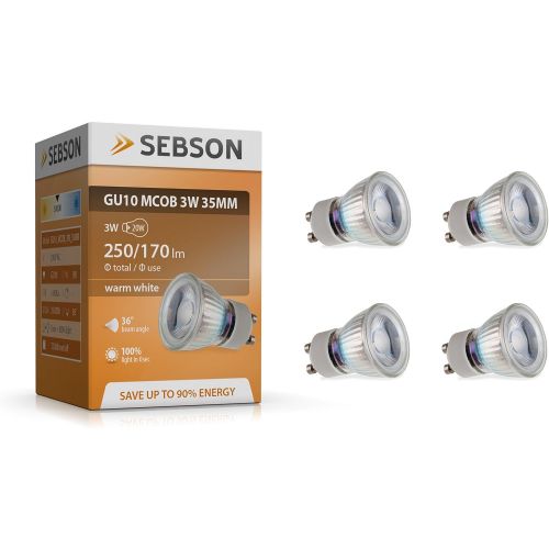  Besuchen Sie den SEBSON-Store SEBSON LED Lampe GU10 warmweiss 3W, ersetzt 20W Halogenlampe, 35mm Durchmesser, 250lm, Spot 36°, 230V, 4er Pack