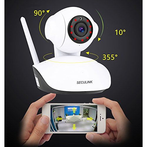  SECULINK Seculink 1080P HD IP Camera PanTilt Night Vision Motion Detection Alarm 2-Way Audio WiFi Wireless Video Monitoring Remote Control P2P Home Security Surveillance System White (C5)