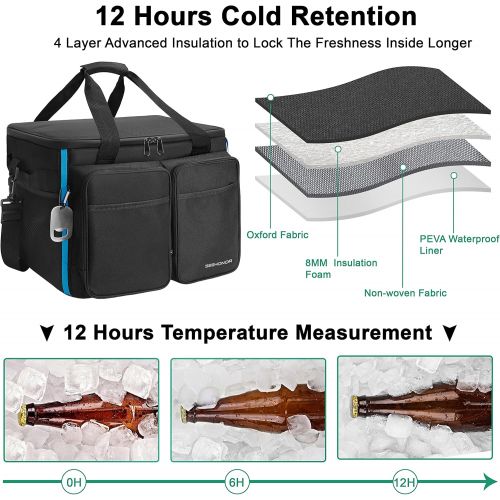  SEEHONOR Insulated Cooler Bag 60 Cans Large Collapsible Insulated Lunch Box Leakproof Soft Cooler Bag for Grocery Shopping Camping Picnic Beach 40L