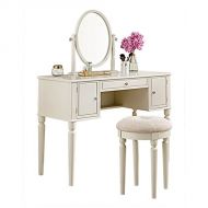 SEESUU Dressing Table with Mirror Vanity Mirrored Makeup 3 Drawers Table with Stool Set Wooden Console Jewellery Cabinet Drawers Organizer 42”X18”X51.2”, White