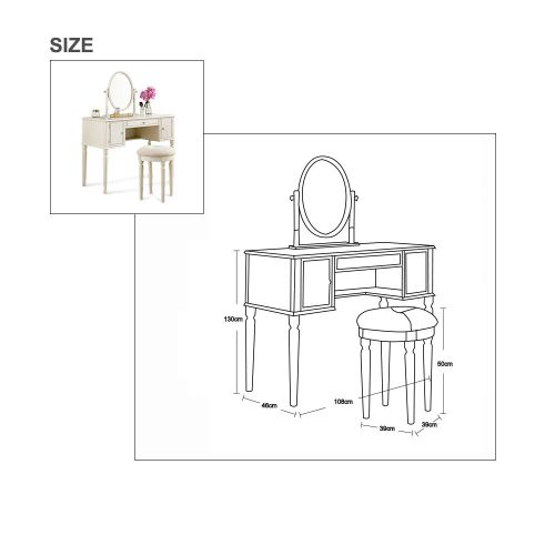  SEESUU Dressing Table with Mirror Vanity Mirrored Makeup 3 Drawers Table with Stool Set Wooden Console Jewellery Cabinet Drawers Organizer 42”X18”X51.2”, White