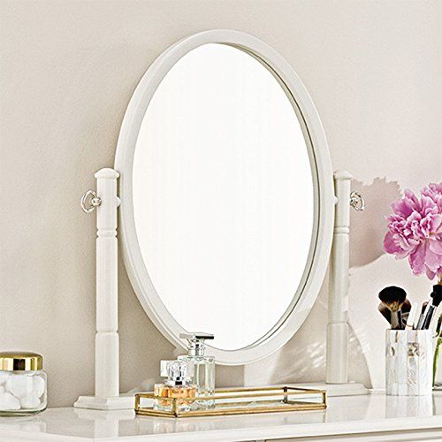  SEESUU Dressing Table with Mirror Vanity Mirrored Makeup 3 Drawers Table with Stool Set Wooden Console Jewellery Cabinet Drawers Organizer 42”X18”X51.2”, White