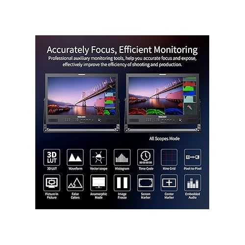  SEETEC ATEM215S 21.5 inch Multi Camera Broadcast Production Monitor with 4 x SDI Input and Output HDMI LUT Waveform HDR Full HD 1920x1080
