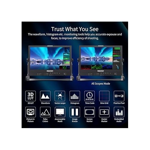  SEETEC ATEM156S 15.6 inch Multi Camera Broadcast Production Monitor with Waveform LUT HDR 4X3G SDI Inputs and Outputs HDMI RS485 Full HD 1920x1080