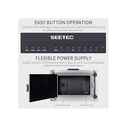  SEETEC ATEM156-CO 15.6 Inch Live Streaming Carry-on Broadcast Director Monitor with 4 HDMI Input Output Quad Split Display for ATEM Mini Video Switcher Mixer Pro Studio Television Production