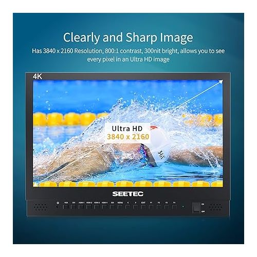  SEETEC 4K156-9HSD 15.6 Inch Broadcast LCD Monitor with IPS UHD 3840x2160 SDI Input and Output 4xHDMI Inputs Quad Split Display