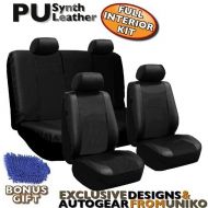 SEG Unique Imports Full Set Pu Leather Universal Synthetic 10pc Car Seat Covers Black Color Free Bonus Detailing WASH MITT & AIR FRESHENER