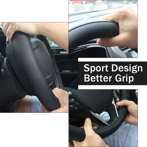  SEG Direct Black Microfiber Leather Auto Car Steering Wheel Cover Universal 15 inch