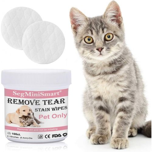  [아마존 핫딜] SEGMINISMART Eye Tear Stain Remover Wipes for Cats & Dogs, Best Natural Eye Crust Treatment for White Fur, 100 Pre Soaked Cotton Pads