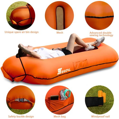  SEGOAL Ergonomic Inflatable Lounger Beach Bed Camping Chair Air Sofa Couch Hammock with Pillow, Waterproof Anti-Air Leaking Single Layer Nylon Fabric for Hiking Travel Beach Park,