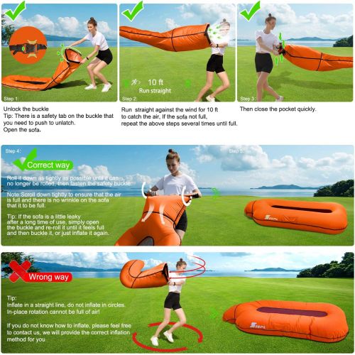  SEGOAL Ergonomic Inflatable Lounger Beach Bed Camping Chair Air Sofa Couch Hammock with Pillow, Waterproof Anti-Air Leaking Single Layer Nylon Fabric for Hiking Travel Beach Park,