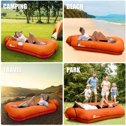  SEGOAL Ergonomic Inflatable Lounger Beach Bed Camping Chair Air Sofa Couch Hammock with Pillow, Waterproof Anti-Air Leaking Single Layer Nylon Fabric for Hiking Travel Beach Park,