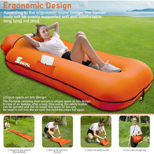  SEGOAL Ergonomic Inflatable Lounger Beach Bed Camping Chair Air Sofa Couch Hammock with Pillow, Waterproof Anti-Air Leaking Single Layer Nylon Fabric for Hiking Travel Beach Park,