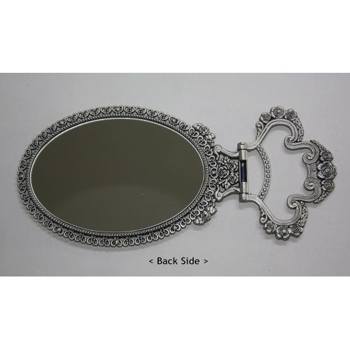  SEHAMANO Home SEHAMANO Vintage Antique Foldable Embossed Roses & Small Hearts Pattern Makeup Table Mirror, Decorative Oval shaped Mirror, Antique Vanity Cosmetic Double Sided Metal Frame Mirror