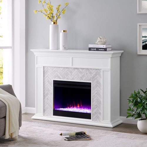  [아마존베스트]SEI Furniture Torlington Tiled Color Changing Electric Fireplace, White/Gray Marble