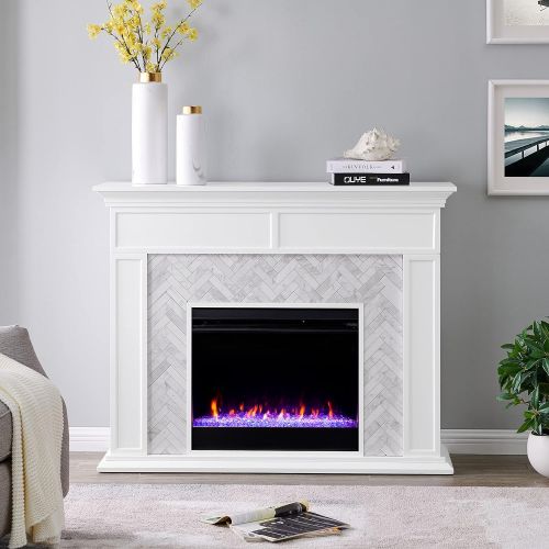  [아마존베스트]SEI Furniture Torlington Tiled Color Changing Electric Fireplace, White/Gray Marble
