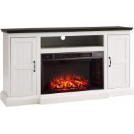 SEI Furniture Belranton Media Console Storage Fireplace, White/Black