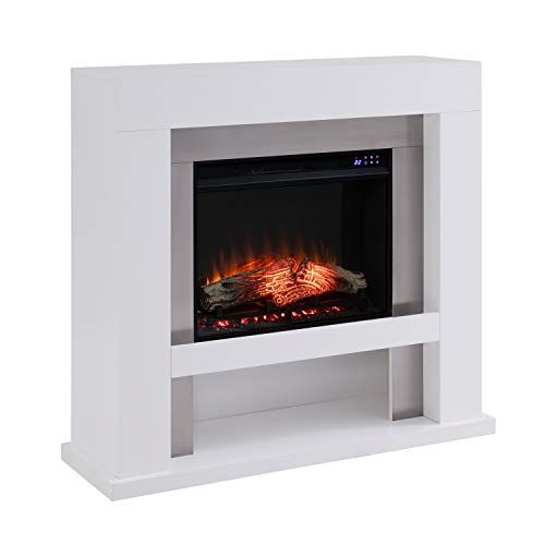  SEI Furniture Lirrington Electric Stainless Steel Accents Fireplace, New White