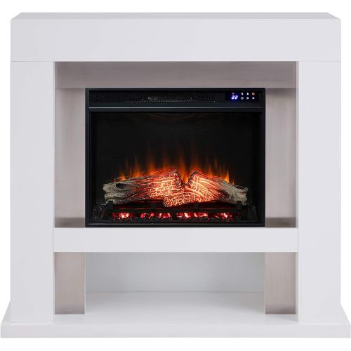  SEI Furniture Lirrington Electric Stainless Steel Accents Fireplace, New White