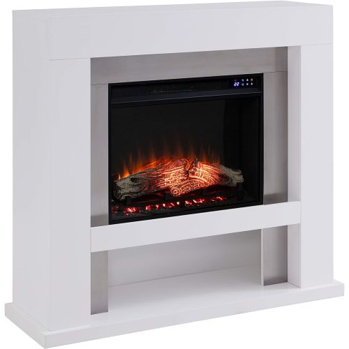  SEI Furniture Lirrington Electric Stainless Steel Accents Fireplace, New White