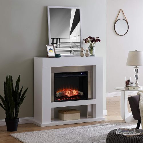  SEI Furniture Lirrington Electric Stainless Steel Accents Fireplace, New White