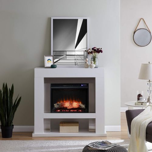  SEI Furniture Lirrington Electric Stainless Steel Accents Fireplace, New White