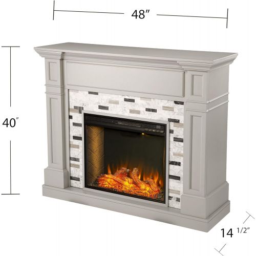  SEI Furniture Birkover Alexa Enabled Fireplace w/ Marble Surround, Gray/ Black/ White