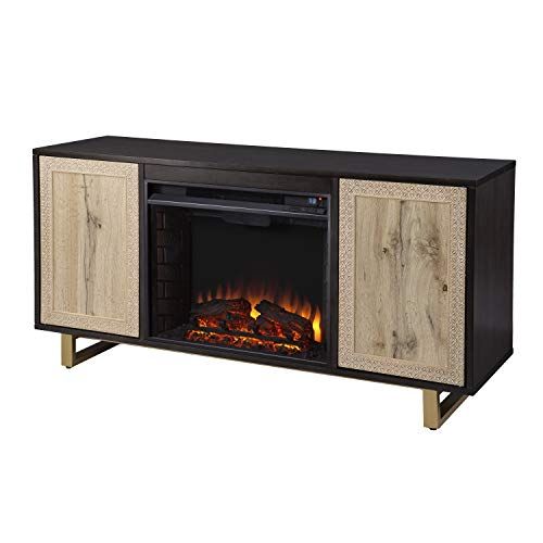  SEI Furniture Wilconia Electric Media Fireplace w/ Carved Details, Brown/Natural/Gold