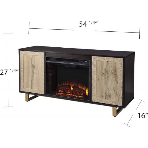  SEI Furniture Wilconia Electric Media Fireplace w/ Carved Details, Brown/Natural/Gold