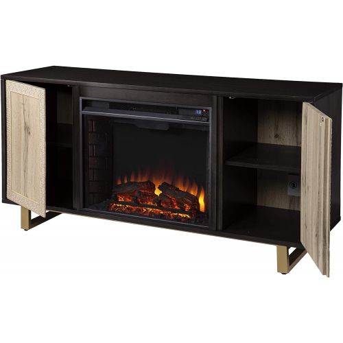  SEI Furniture Wilconia Electric Media Fireplace w/ Carved Details, Brown/Natural/Gold