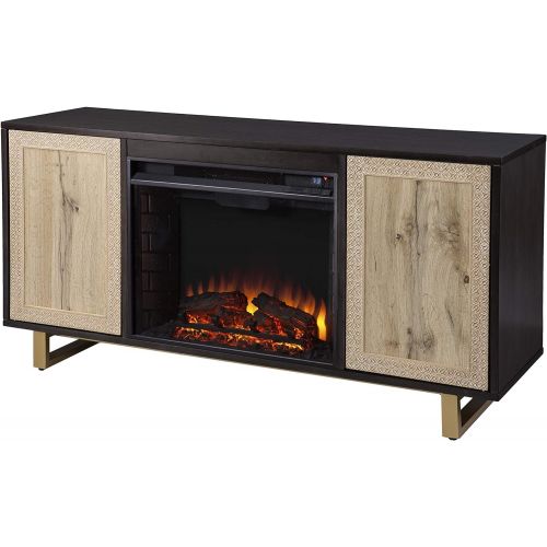  SEI Furniture Wilconia Electric Media Fireplace w/ Carved Details, Brown/Natural/Gold