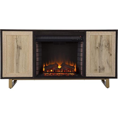  SEI Furniture Wilconia Electric Media Fireplace w/ Carved Details, Brown/Natural/Gold