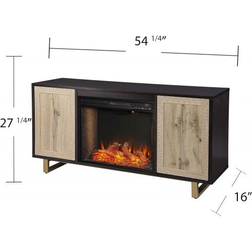  SEI Furniture Wilconia Alexa Smart Media Fireplace w/ Carved Details, Brown/Natural/Gold