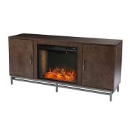 SEI Furniture Dibbonly Alexa Smart Fireplace w/ Media Storage, Brown/Silver