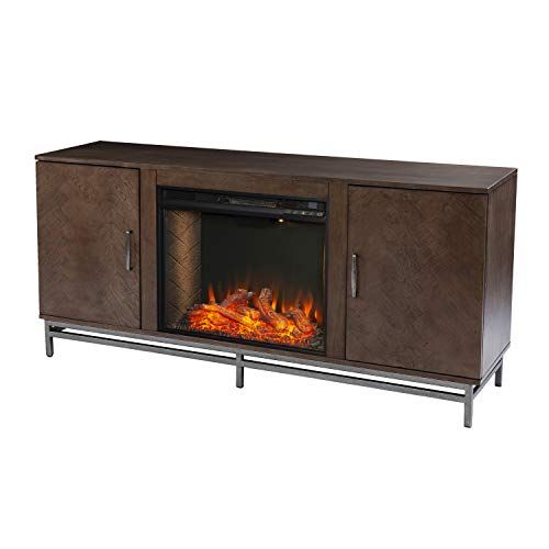  SEI Furniture Dibbonly Alexa Smart Fireplace w/ Media Storage, Brown/Silver