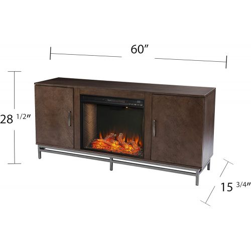  SEI Furniture Dibbonly Alexa Smart Fireplace w/ Media Storage, Brown/Silver