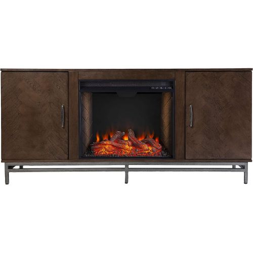  SEI Furniture Dibbonly Alexa Smart Fireplace w/ Media Storage, Brown/Silver