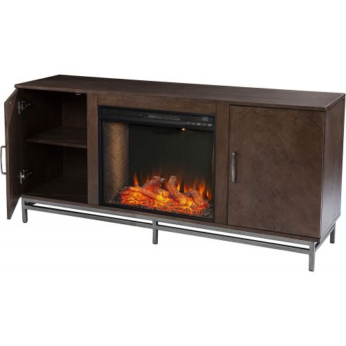  SEI Furniture Dibbonly Alexa Smart Fireplace w/ Media Storage, Brown/Silver