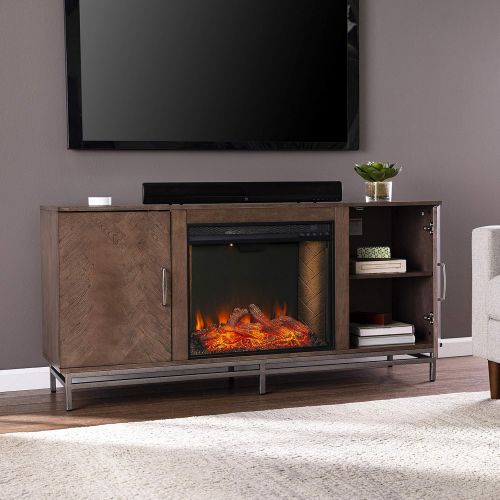  SEI Furniture Dibbonly Alexa Smart Fireplace w/ Media Storage, Brown/Silver